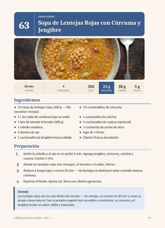 Sopa de lentejas rojas · Cenas ligeras